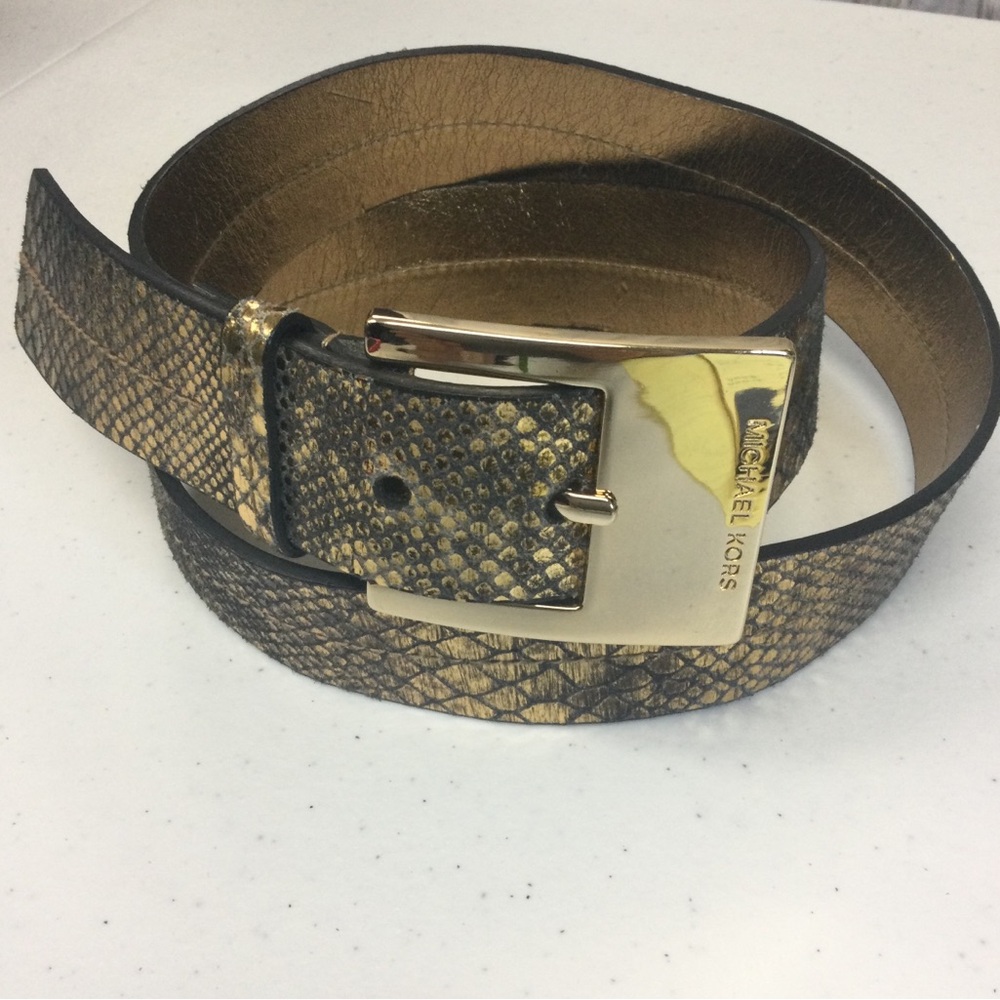 Michael Kors Gold Leather Snake Belt - M